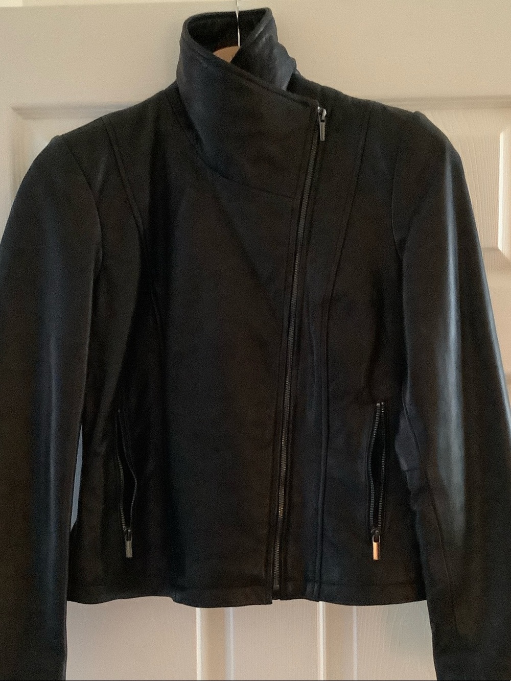 Badgley Mischka Black Asymmetrical Leather Moto Jacket